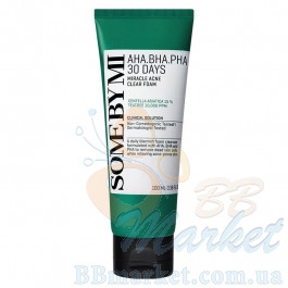 Очищаюча кислотна пінка для вмивання SOME BY MI AHA.BHA.PHA 30 Days Miracle Acne Clear Foam 100ml 